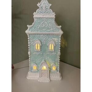 Very hard to find Blue Light Up Victorian Gingerbread House pastel HTF VIRAL